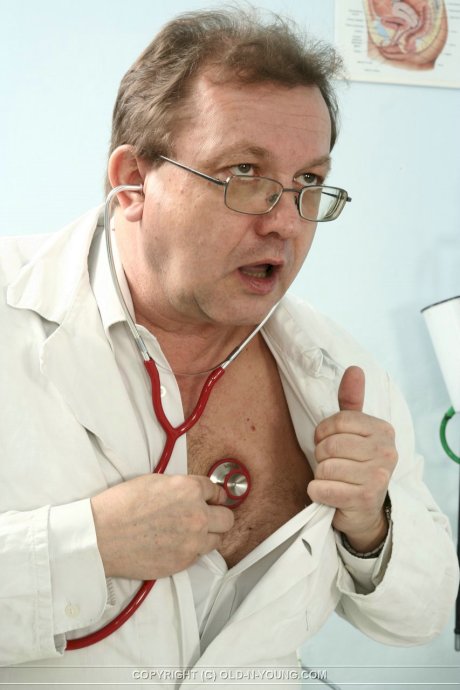 Young redhead in knee socks is tricked into giving Gyno doctor a blowjob